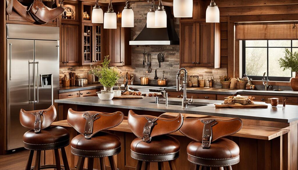 Saddle Stools in a Cowboy-Chic Kitchen